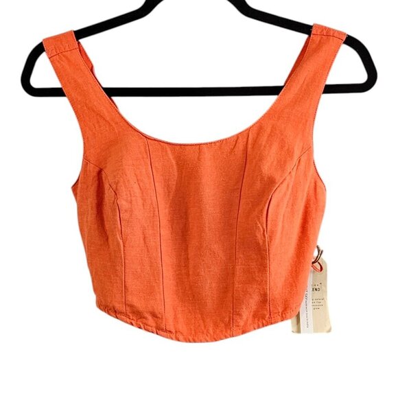 Midnight Sky New Bustier Linen Tank Top Square Neck Corset Orange Crop Top - Picture 1 of 8